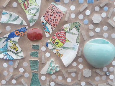 Grouted ceramic pieces.